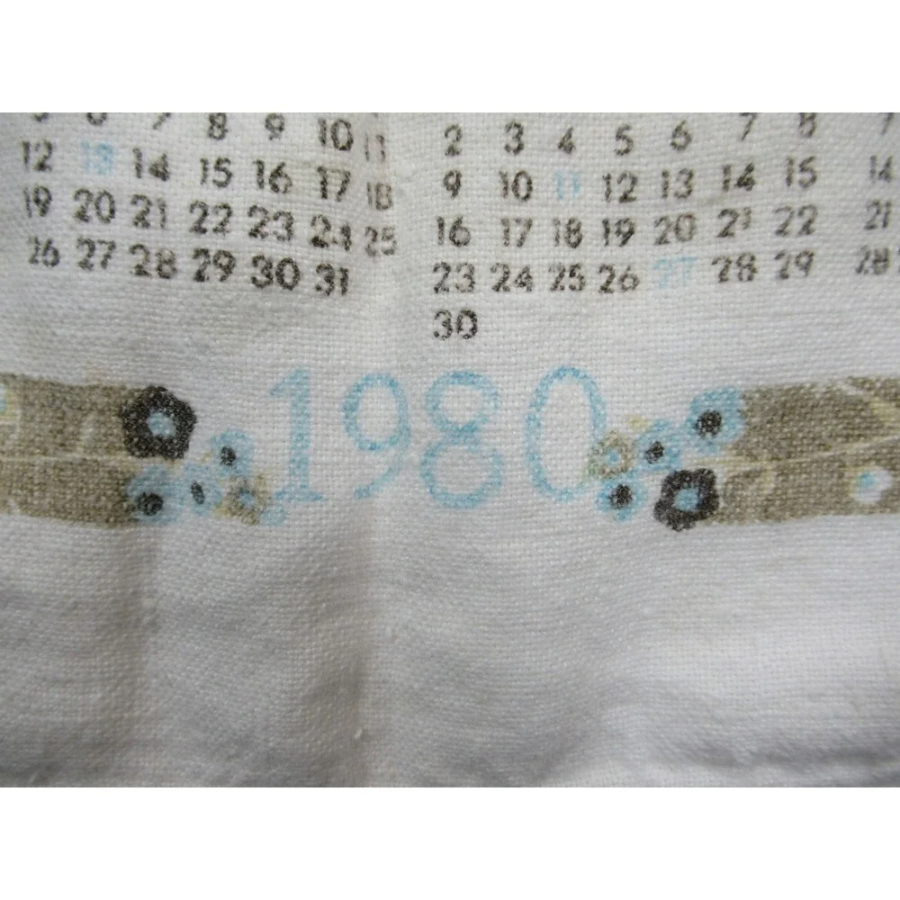 Vintage 1980 Calendar Kitten Cat Print Tea Towel